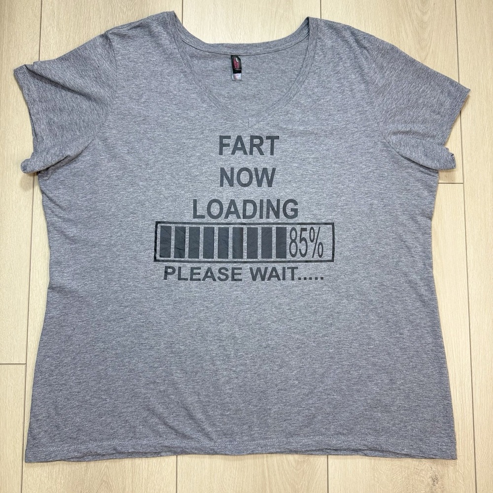 District Made Womens XXL Gray Fart Now Loading Funny Graphic V Neck T Shirt Plus
